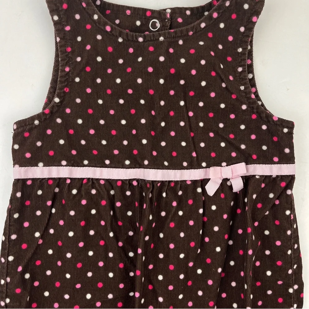Gymboree Sleeveless Brown Polka Dot Corduroy Romper Size 6-12 M